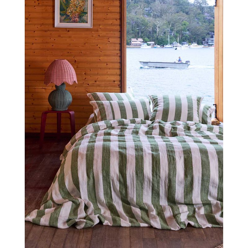 Kip&Co Moss Stripe Linen Quilt Cover image number 1